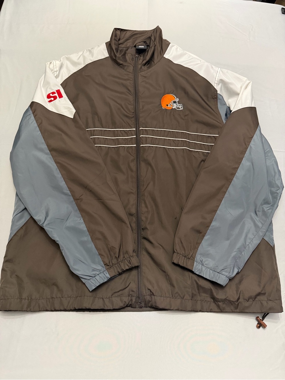 Reebok Brown, Gray & White Colorblock Windbreaker with Orange Helmet Patch